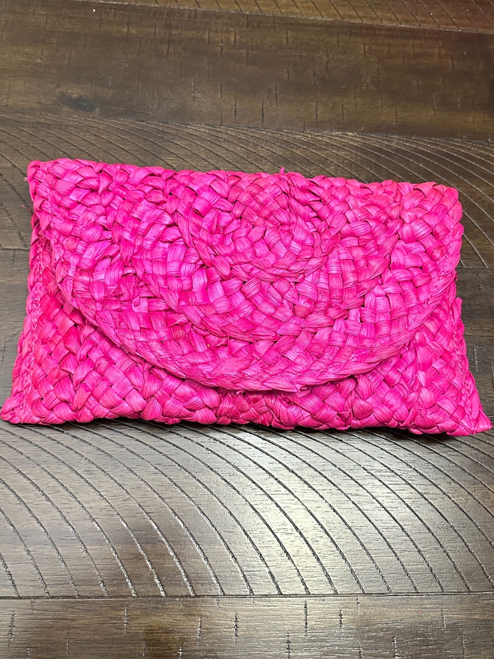 Handwoven Pink Straw Clutch Bag